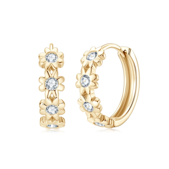 Floral moissanite daisy hoop earrings in rose gold and 925 sterling silver – Mireli Jewelry