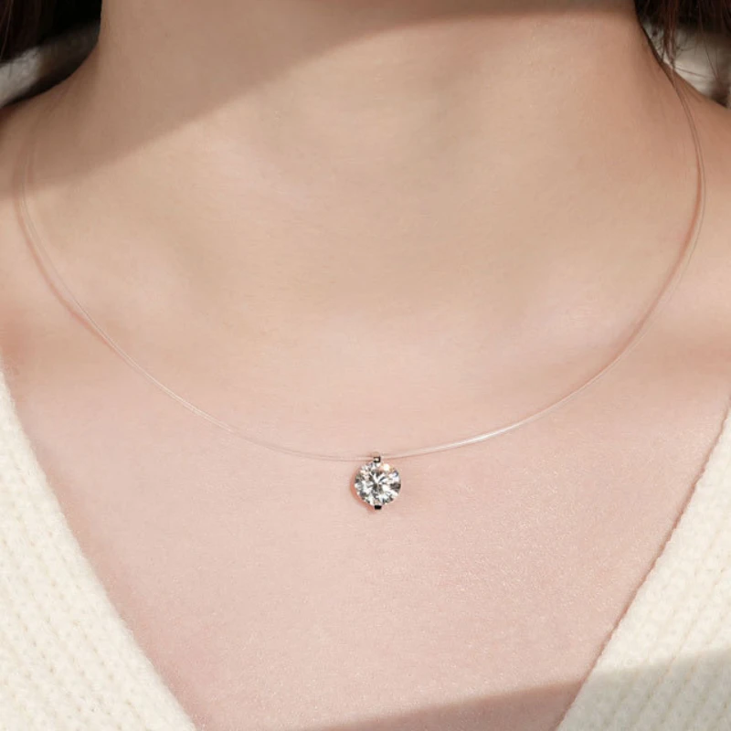 1 Carat D-Color Moissanite Floating Pendant Necklace by Mireli Jewelry