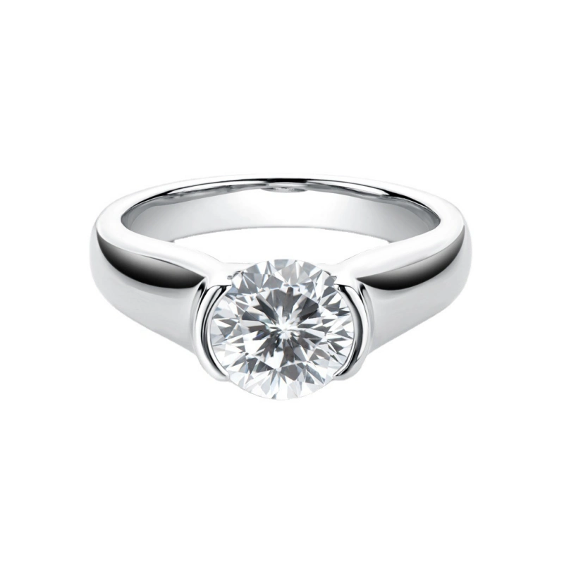 2 carat D color moissanite solitaire ring in minimalist gold-plated S925 silver band by Mireli Jewelry