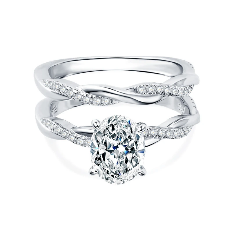 Elegant 2 Carat Moissanite Engagement Ring Set for Women, Twisted Band, 925 Sterling Silver by Mireli Jewelry, Perfect Gift for Her