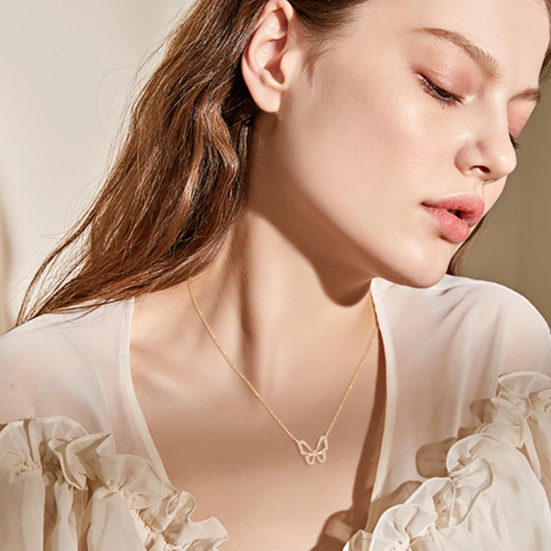 Aurora Moonlight Butterfly Necklace – Romantic Gold Plated CZ Jewelry for Women by Mireli Jewelry