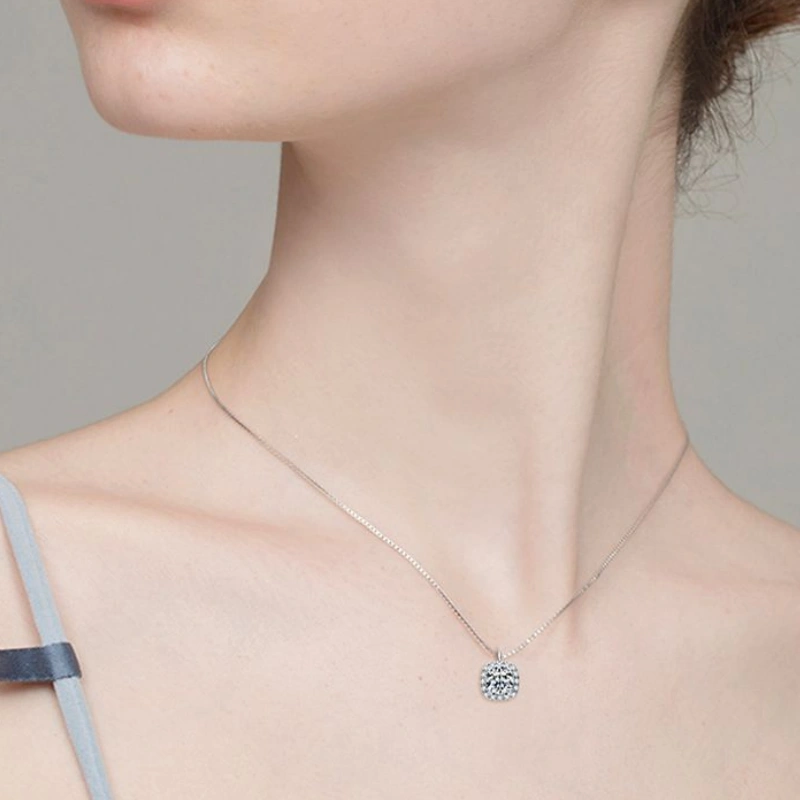 Aurora Sparkle Moissanite Pendant Necklace with Round Cut Stone on S925 Sterling Silver Chain by Mireli Jewelry