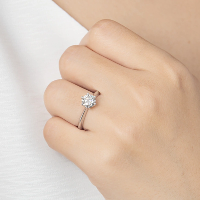 Brilliant Moissanite Solitaire Ring with 6-Prong Setting in 925 Sterling Silver by Mireli Jewelry