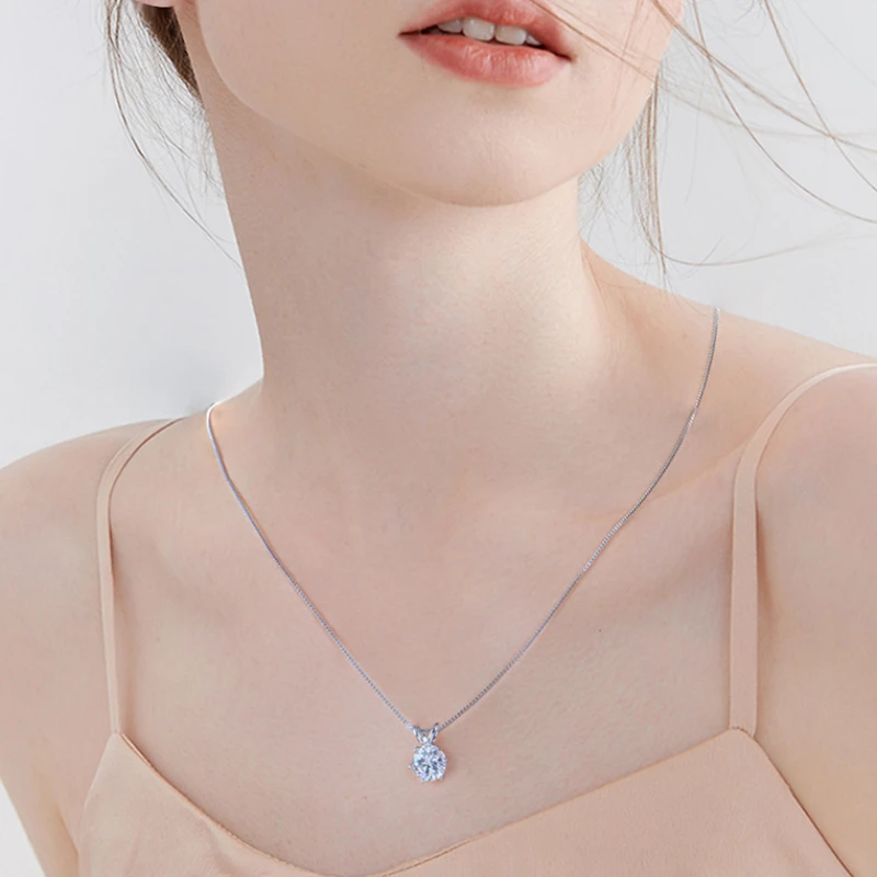 Moissanite solitaire necklace with six-prong setting in S925 sterling silver, classic design by Mireli Jewelry