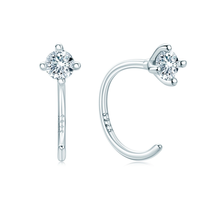 Dainty Moissanite Hoop Cartilage Earring for Women – Claw Set in Sterling Silver, Elegant Gift, Luxury Accessory, by Mireli Jewelry