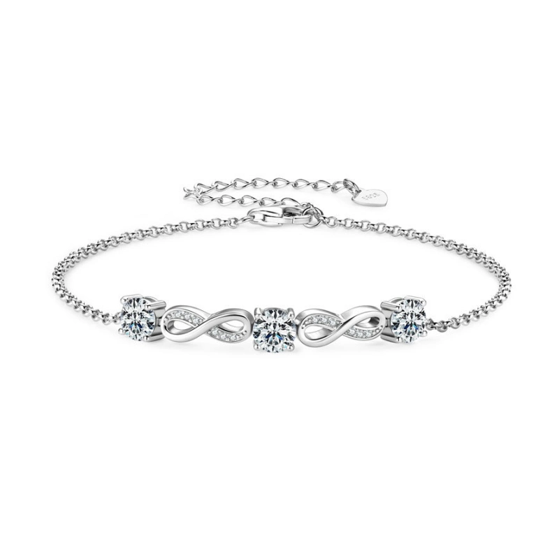 Elegant Dainty Moissanite Infinity Bracelet for Women, 925 Sterling Silver, 18K White Gold Plated, Mireli Jewelry Gift Idea.