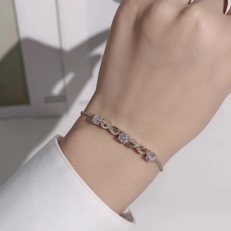 Romantic Dainty Moissanite Infinity Bracelet for Women, 925 Sterling Silver White Gold Plated, Mireli Jewelry Elegant Gift.