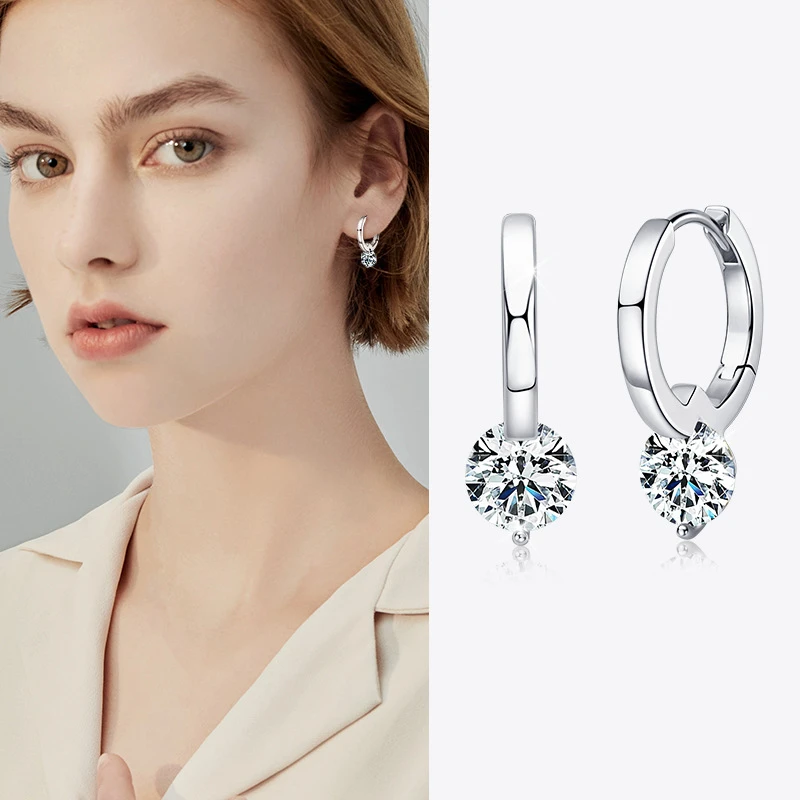 Gold-plated sterling silver moissanite hoop drop earrings for women – a dazzling gift choice by Mireli Jewelry