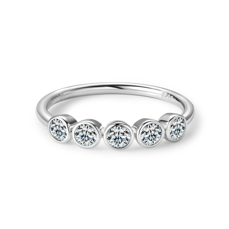 Eclipse five-stone moissanite engagement ring in sterling silver for women by Mireli Jewelry
