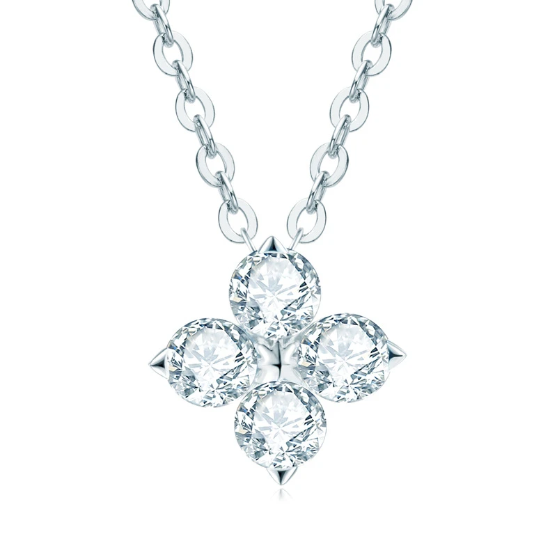Luxe White Clover Moissanite Necklace – D Color Stone with K18 Gold Accents on S925 Silver, Elegant Women’s Jewelry by Mireli Jewelry
