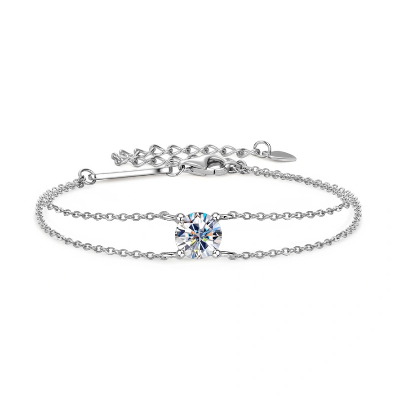 1 Carat Moissanite Solitaire Bracelet in 925 Sterling Silver – Four Prong Setting Luxury Jewelry for Women by Mireli Jewelry