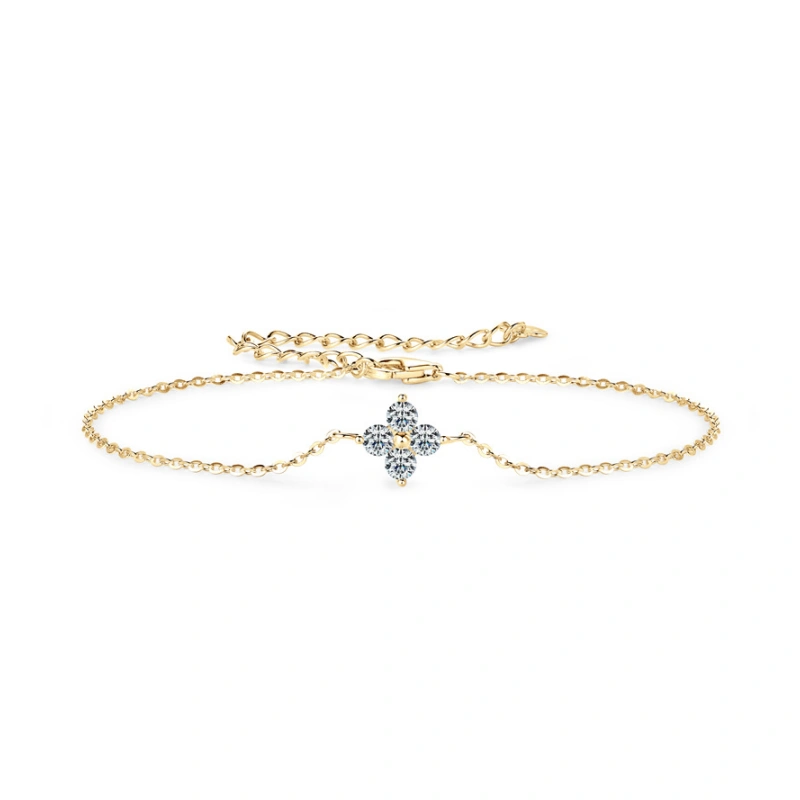 Moissanite Clover Bracelet 18K Gold Plated 925 Sterling Silver by Mireli Jewelry – Elegant Gift for Women