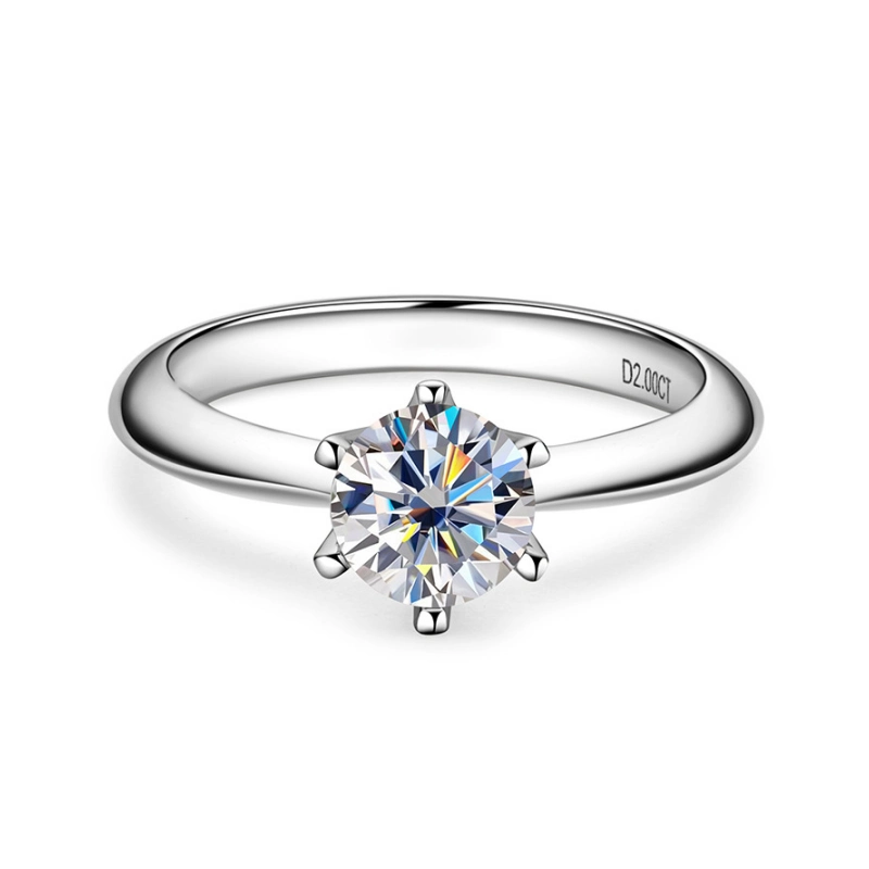 Moissanite Engagement Ring with 6-Prong Setting in S925 Sterling Silver by Mireli Jewelry
