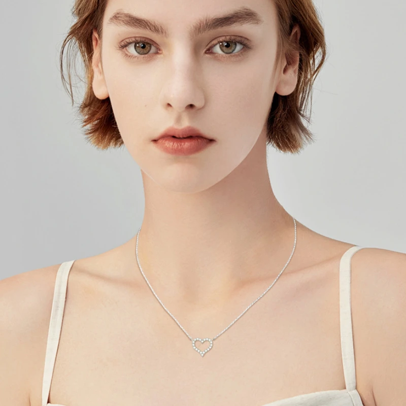 Moissanite Heart Pendant Necklace in Sterling Silver – Dainty Open Heart Jewelry for Women by Mireli Jewelry