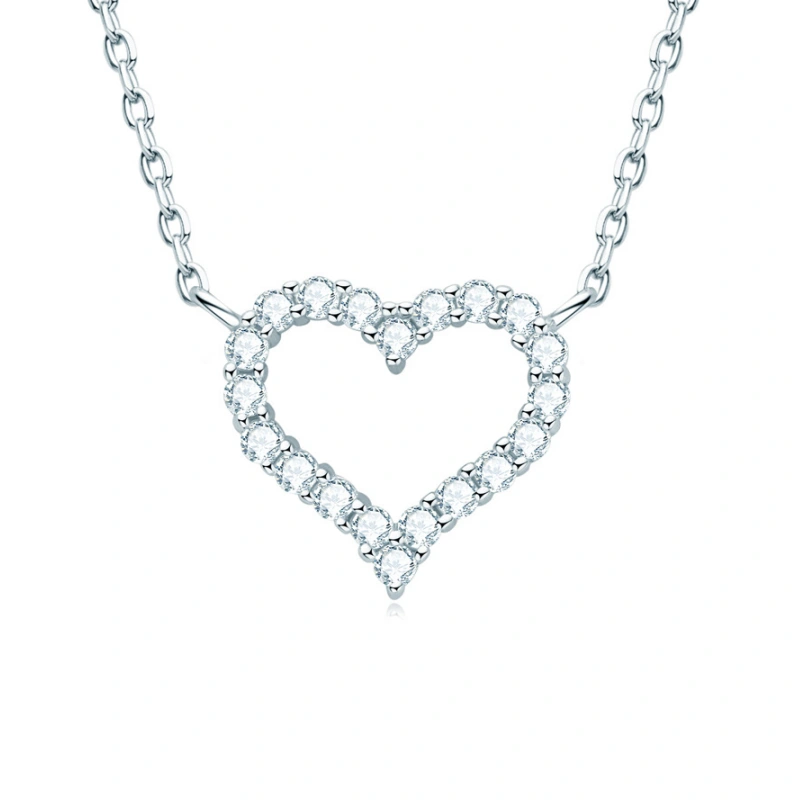 Elegant moissanite open heart pendant necklace in sterling silver for women – Mireli Jewelry
