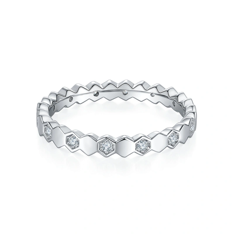 Elegant Moissanite Hive Design Sterling Silver Stackable Wedding Band Ring for Women by Mireli Jewelry
