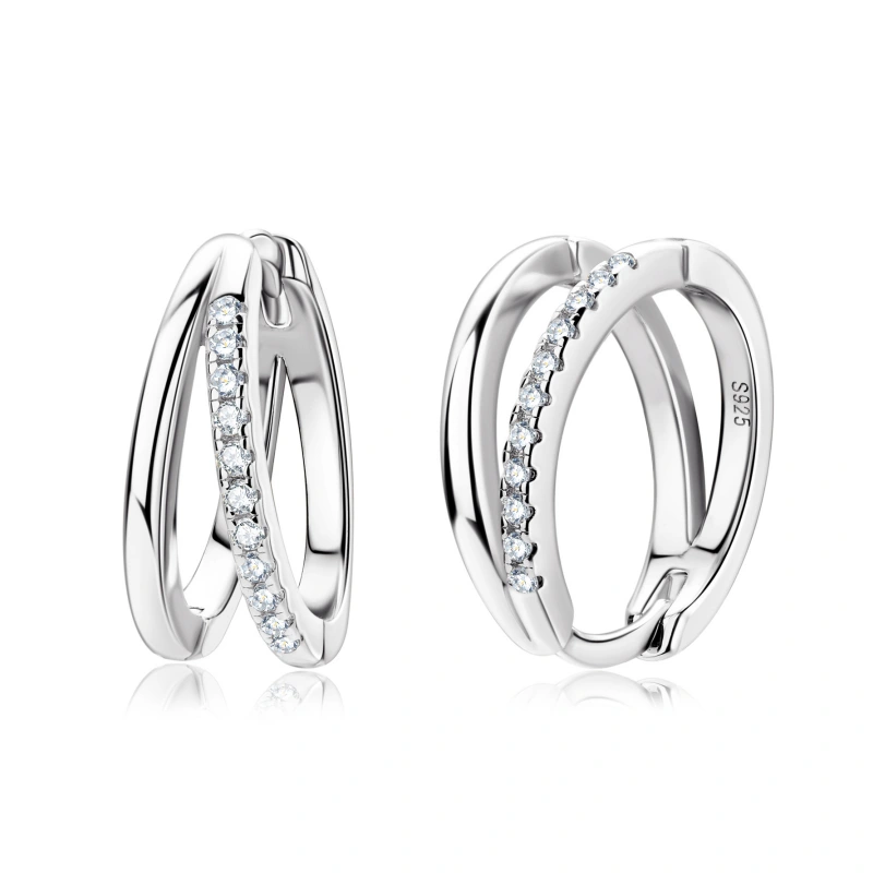 Moissanite Huggie Style Double Hoop Earrings for Women in 925 Sterling Silver – Elegant Minimalist Gift by Mireli Jewelry