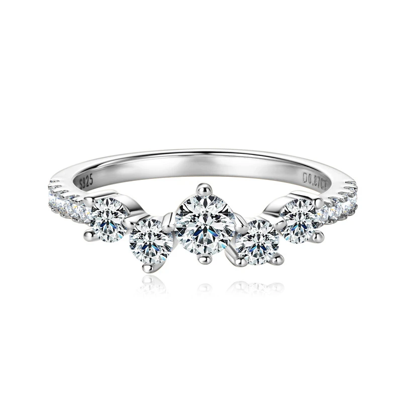 Modern five-stone moissanite ring for women in sterling silver by Mireli Jewelry