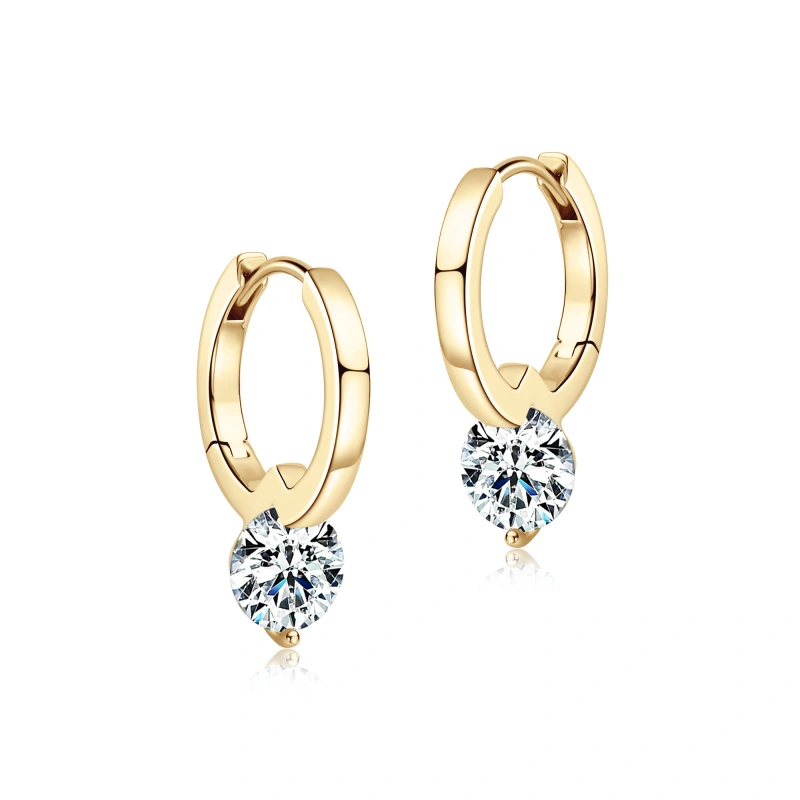 18K gold plated sterling silver moissanite drop hoop earrings for women – luxurious gift jewelry by Mireli Jewelry
