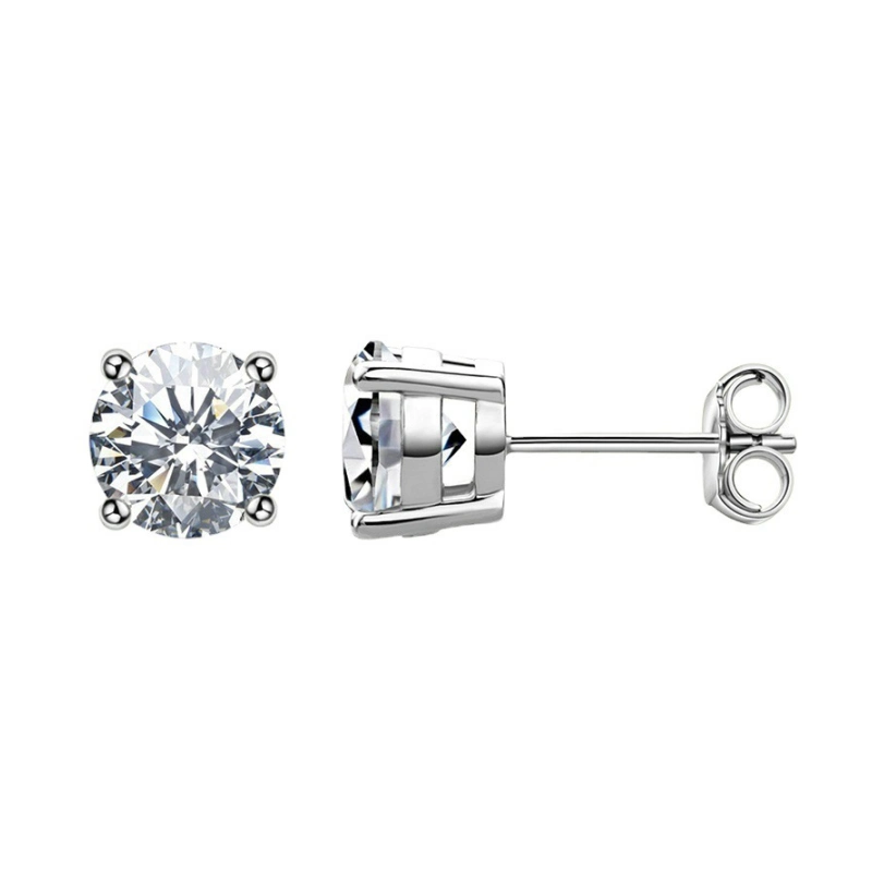 White 4 Prong Moissanite Stud Earrings for Women, 0.5–2 Carat, in 925 Sterling Silver with 18K Gold Plating – Mireli Jewelry