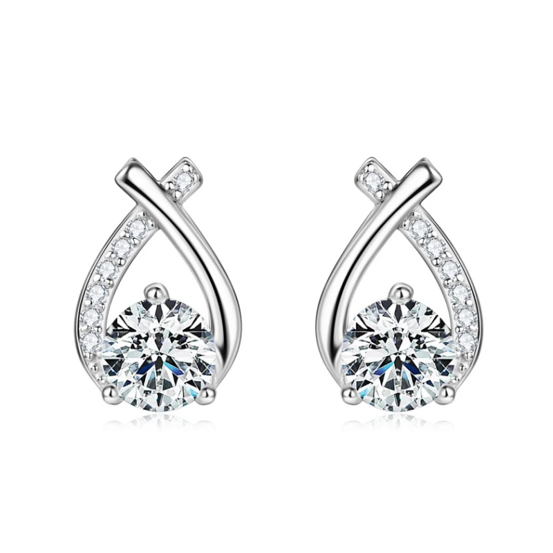 White Elegant Moissanite Stud Earrings – 18K Gold Plated 925 Silver Fish Tail X Design, Luxury Gift for Women by Mireli Jewelry