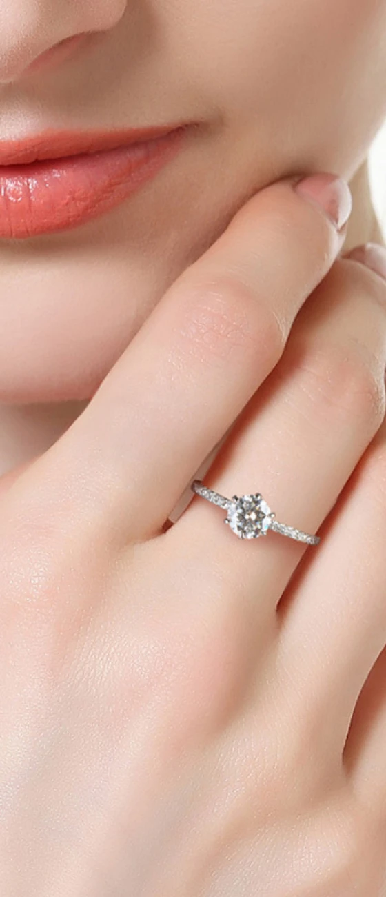 1 Carat Moissanite Engagement Ring in 925 Sterling Silver – 6-Prong Solitaire Gift for Women