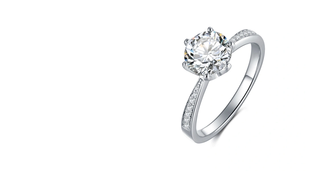 2 carat round moissanite ring platinum tone with diamond accents for women, 6-prong elegant engagement jewelry gift, Mireli Jewelry UK US CA AU DE FR JP KR NZ