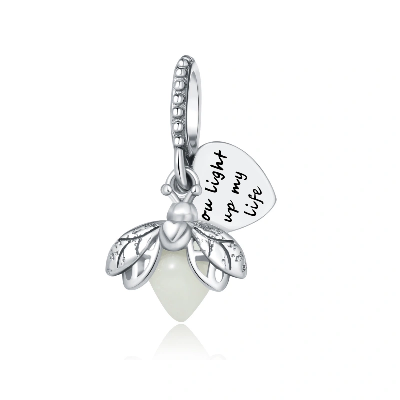 Sterling silver firefly charm with personalized initial – engraved letter pendant for DIY bracelets or necklaces by Mireli Jewelry