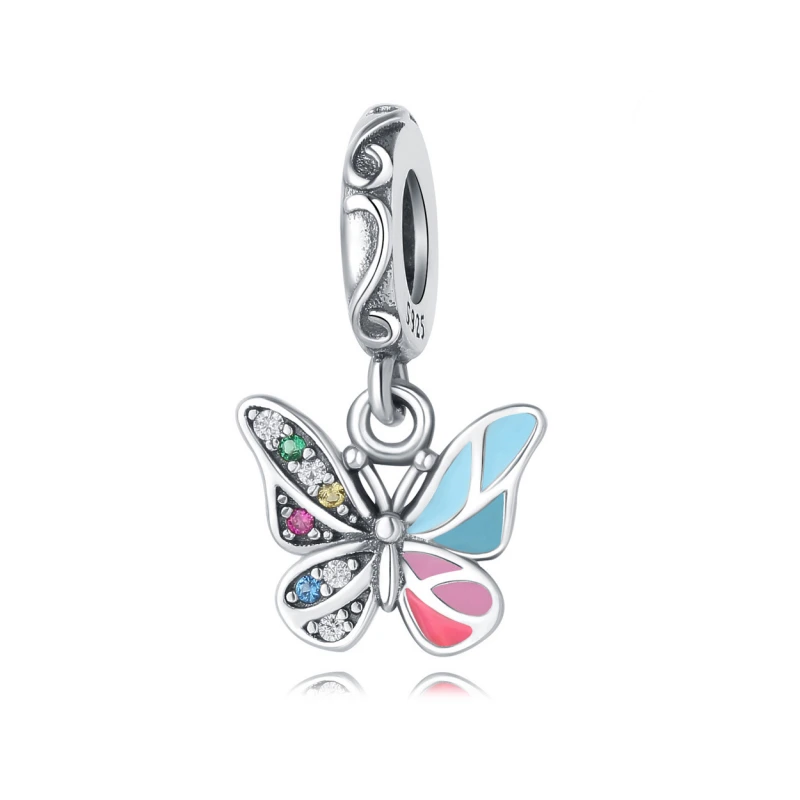925 sterling silver colorful butterfly charm with CZ stones – women’s gift pendant for DIY bracelets or necklaces by Mireli Jewelry