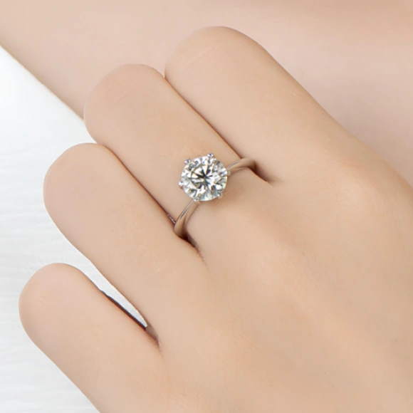 D-Luxe Moissanite Solitaire Ring – 2 Carat 6-Prong in 18K Gold Plated 925 Silver