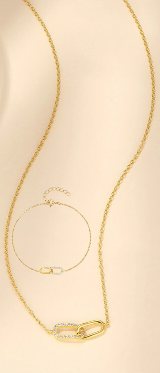 Elegant 925 Sterling Silver Jewelry Set with CZ – Necklace and Bracelet for Women Gift