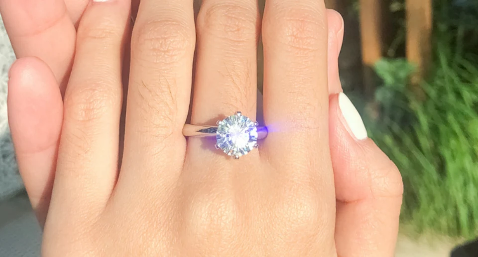Moissanite ring symbolizing ethical beauty, radiant sparkle, and everlasting love